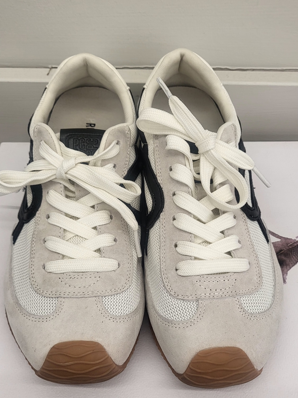 Retro Runner Sneakers in White and Black with Gum Soles